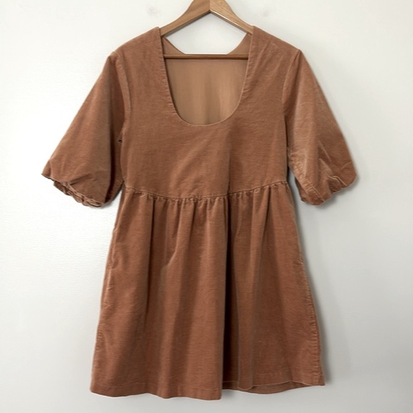 Everlane corduroy babydoll puff sleeve mini dress camel size XS - Picture 9 of 14